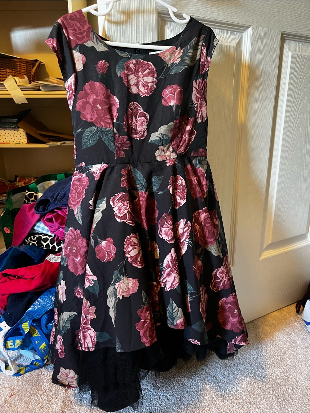 Joyfolie  Floral Fit-and-Flare Dress in Black and Rose